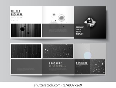 Vector layout of square format covers design templates for trifold brochure, flyer, magazine, cover design, book design, brochure cover. Tech science future background, space astronomy concept.