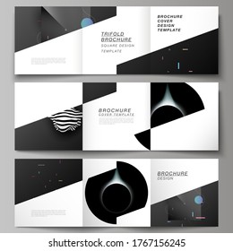 Vector layout of square format covers design templates for trifold brochure, flyer, magazine, cover design, book design, brochure cover. Tech science future background, space astronomy concept.
