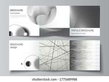 Vector layout of square format covers design templates for trifold brochure, flyer, magazine. Geometric abstract technology background, futuristic science technology concept for minimalistic design