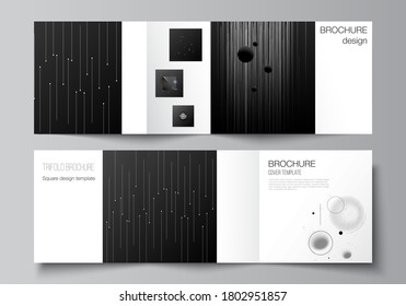 Vector layout of square format covers design templates for trifold brochure, flyer, magazine, cover design, book design, brochure cover. Tech science future background, space astronomy concept.