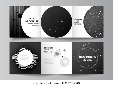 Vector layout of square format covers design templates for trifold brochure, flyer, magazine, cover design, book design, brochure cover. Tech science future background, space astronomy concept.
