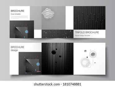 Vector layout of square format covers design templates for trifold brochure, flyer, magazine, cover design, book design, brochure cover. Tech science future background, space astronomy concept.