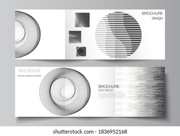 Vector layout of square format covers design templates for trifold brochure, flyer, magazine. Geometric abstract technology background, futuristic, science, technology concept for minimalistic design.