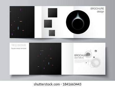 Vector layout of square format covers design templates for trifold brochure, flyer, magazine, cover design, book design, brochure cover. Tech science future background, space astronomy concept.