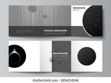 Vector layout of square format covers design templates for trifold brochure, flyer, magazine, cover design, book design, brochure cover. Tech science future background, space astronomy concept.