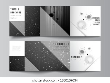 Vector layout of square format covers design templates for trifold brochure, flyer, magazine, cover design, book design, brochure cover. Tech science future background, space astronomy concept.