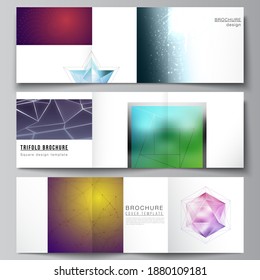 Vector layout of square format covers design templates for trifold brochure, flyer, magazine. 3d polygonal geometric modern design abstract background. Science or technology vector illustration.