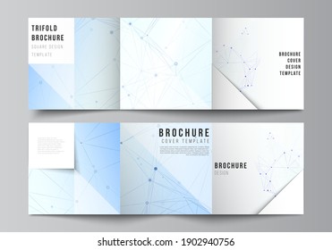 Vector layout of square format covers templates for trifold brochure, flyer, magazine, cover design, book design, brochure cover. Blue medical background with connecting lines and dots, plexus.