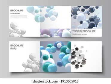 Vector layout of square format covers templates for trifold brochure, flyer, magazine, cover design, book design. Abstract realistic vector background with multicolored 3d spheres, bubbles, balls.