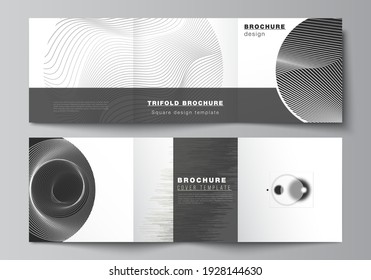 Vector layout of square format covers design templates for trifold brochure, flyer, magazine. Geometric abstract background, futuristic science and technology concept for minimalistic design.