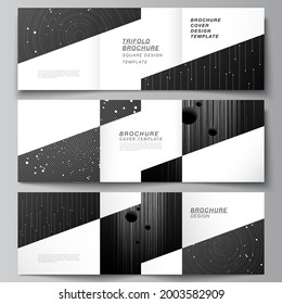 Vector layout of square format covers design templates for trifold brochure, flyer, magazine, cover design, book design, brochure cover. Tech science future background, space astronomy concept.