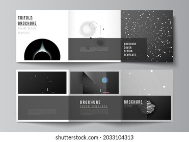 Vector layout of square format covers design templates for trifold brochure, flyer, magazine, cover design, book design, brochure cover. Tech science future background, space astronomy concept.