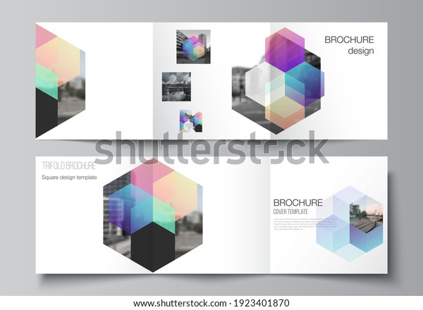 Vector layout of\
square format covers design templates with abstract shapes and\
colors for trifold brochure, flyer, magazine, cover design, book\
design, brochure cover.