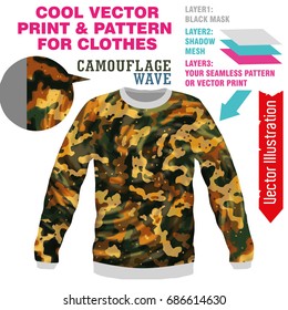 Vector layout, sublimation print camouflage for printing on clothes. Image for print on T-shirts, sweatshirts, shirts, sweaters, cardigans, pullover, leggings, souvenirs, tablecloths, socks, pants.