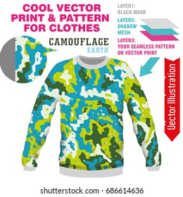 Vector layout, sublimation print camouflage for printing on clothes. Image for print on T-shirts, sweatshirts, shirts, sweaters, cardigans, pullover, leggings, souvenirs, tablecloths, socks, pants.