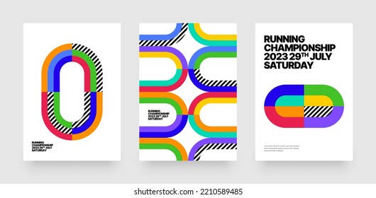 Vector layout template design for run, championship or any sports event. Poster design with abstract running track on stadium with lane.