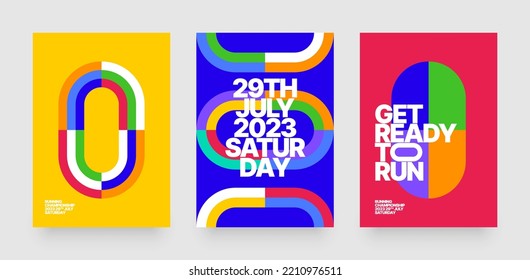 Vector layout template design for run, championship or any sports event. Poster design with abstract running track on stadium with lane.