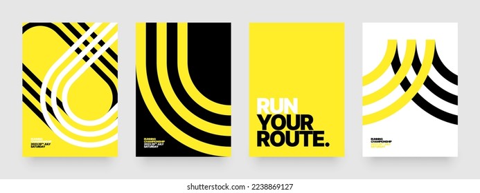 Vector layout template design for run, championship or sports event. Poster design with abstract running track on stadium with lane. Design for flyer, poster, cover, brochure, banner or any layout. - Shutterstock ID 2238869127
