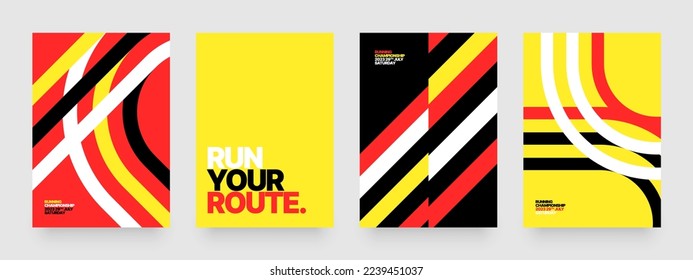 Vector layout template design for run, championship or sports event. Poster design with abstract running track on stadium with lane. Design for flyer, poster, cover, brochure, banner or any layout.