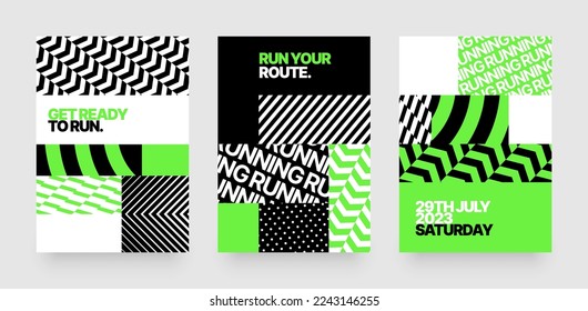 Vector layout template design for run, championship or sports event. Poster design with abstract running track on stadium with lane. Design for flyer, poster, cover, brochure, banner or any layout.