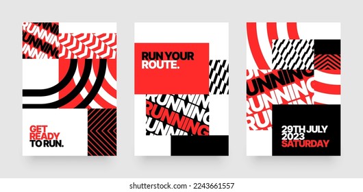 Vector layout template design for run, championship or sports event. Poster design with abstract running track on stadium with lane. Design for flyer, poster, cover, brochure, banner or any layout.