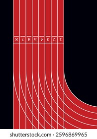 Vector layout template design for run, championship or any sports event. Poster design with abstract running track on stadium with lane. Black and red