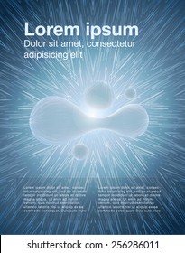 Vector layout template with illustration of cell division or atomic structure. High quality design element