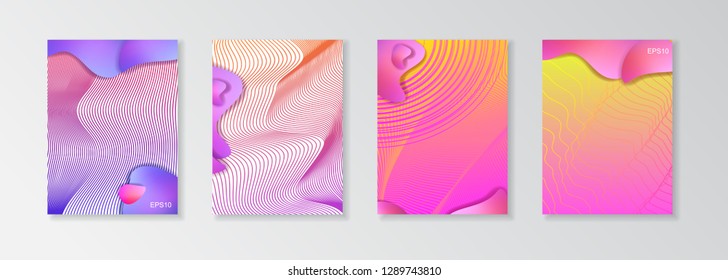 Vector layout templates with violet and orange line gradient. Set of magazine or presentation covers for corporate business design