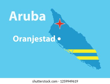 Vector layout of the territory and flag of Aruba