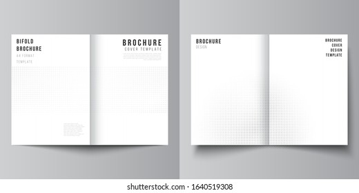 Vector layout of two A4 cover mockups design templates for bifold brochure, flyer, cover design, book design. Abstract halftone effect decoration with dots. Dotted pattern for grunge style decoration.