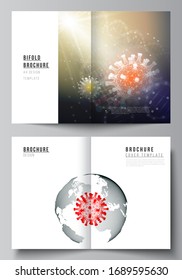 Vector Layout Of Two A4 Cover Mockups Templates For Bifold Brochure, Flyer, Magazine, Cover Design, Book Design. 3d Medical Background Of Corona Virus. Covid 19, Coronavirus Infection. Virus Concept.