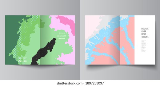 Vector layout of two A4 cover mockups design templates for bifold brochure, flyer, cover design, book design, brochure cover. Japanese pattern template. Landscape background decoration in Asian style.