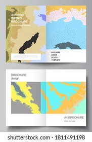 Vector layout of two A4 cover mockups design templates for bifold brochure, flyer, cover design, book design, brochure cover. Japanese pattern template. Landscape background decoration in Asian style.