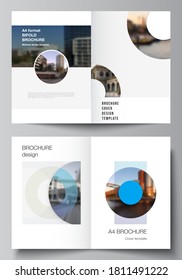 Vector layout of two A4 cover mockups templates for bifold brochure, flyer, magazine, cover design, book design. Background template with rounds, circles for IT, technology. Minimal style.