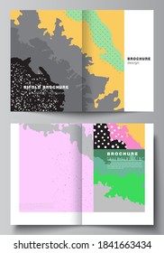 Vector layout of two A4 cover mockups design templates for bifold brochure, flyer, cover design, book design, brochure cover. Japanese pattern template. Landscape background decoration in Asian style.