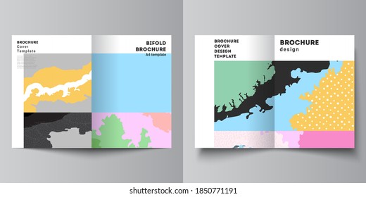 Vector layout of two A4 cover mockups design templates for bifold brochure, flyer, cover design, book design, brochure cover. Japanese pattern template. Landscape background decoration in Asian style.