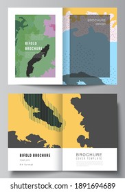 Vector layout of two A4 cover mockups design templates for bifold brochure, flyer, cover design, book design, brochure cover. Japanese pattern template. Landscape background decoration in Asian style.