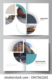 Vector layout of two A4 cover mockups design template for bifold brochure, flyer, cover design, book, brochure cover. Background with abstract circle round banners. Corporate business concept template