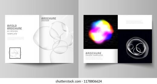Vector layout of two A4 format cover mockups design templates for bifold brochure, flyer, report. SPA and healthcare design, sci-fi technology background. Futuristic or medical consept backgrounds