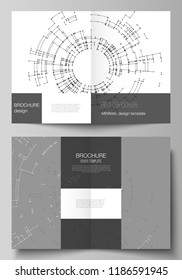 The vector layout of two A4 format cover mockups design templates for bifold brochure, flyer, booklet, report. Network connection concept with connecting lines and dots. Technology design background.