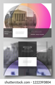 The vector layout of two A4 format cover mockups design templates for bifold brochure, magazine, flyer, booklet, annual report. Creative modern bright background with colorful circles and round shapes