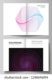 Vector layout of two A4 format cover mockups design templates for bifold brochure, flyer, report. Random chaotic lines that creat real shapes. Chaos pattern, abstract texture. Order vs chaos concept.