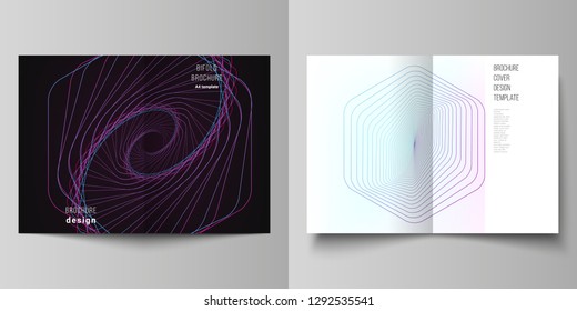 Vector layout of two A4 format cover mockups design templates for bifold brochure, flyer, report. Random chaotic lines that creat real shapes. Chaos pattern, abstract texture. Order vs chaos concept.