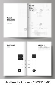 The vector layout of two A4 format modern cover mockups design templates for bifold brochure, magazine, flyer, booklet, annual report. Abstract vector background with fluid geometric shapes.