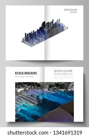 Vector layout of two A4 format modern cover mockups design templates for bifold brochure, flyer, annual report. Big data. Dynamic geometric background. Cubes pattern design, motion effect. 3d style.