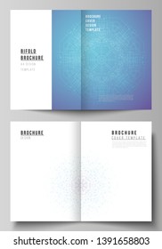 Vector layout of two A4 format modern cover mockups design templates for bifold brochure, flyer, booklet, report. Big Data Visualization, geometric communication background, connected lines and dots.