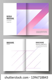 The vector layout of two A4 format modern cover mockups design templates for bifold brochure, magazine, flyer, booklet, annual report. Creative modern cover concept, colorful background.