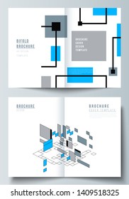 The vector layout of two A4 format modern cover mockups design templates for bifold brochure, flyer, booklet. Abstract polygonal background, colorful mosaic pattern, retro bauhaus de stijl design.