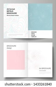 The vector layout of two A4 format modern cover mockups design templates for bifold brochure, magazine, flyer, booklet, annual report. Topographic contour map, abstract monochrome background.
