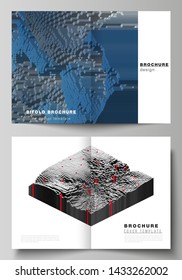 Vector layout of two A4 format modern cover mockups design templates for bifold brochure, flyer, annual report. Big data. Dynamic geometric background. Cubes pattern design, motion effect. 3d style.
